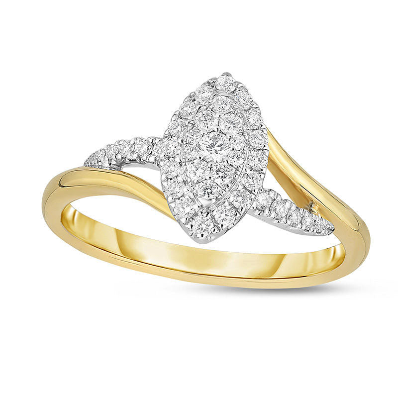 Image of ID 1 025 CT TW Composite Natural Diamond Marquise Frame Bypass Promise Ring in Solid 10K Two-Tone Gold