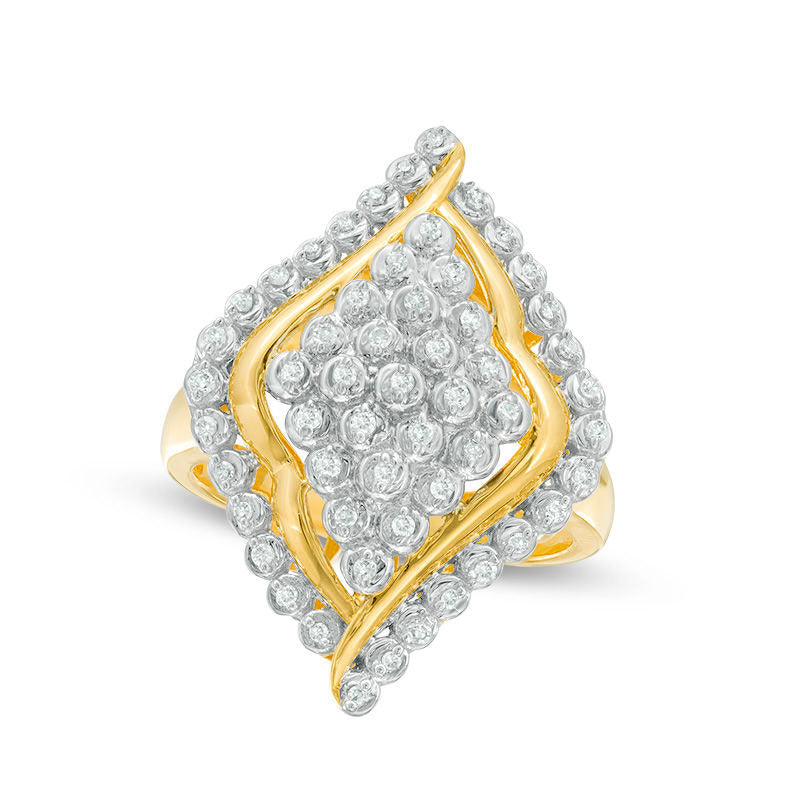 Image of ID 1 025 CT TW Composite Natural Diamond Marquise Frame Ring in Sterling Silver with Solid 14K Gold Plate