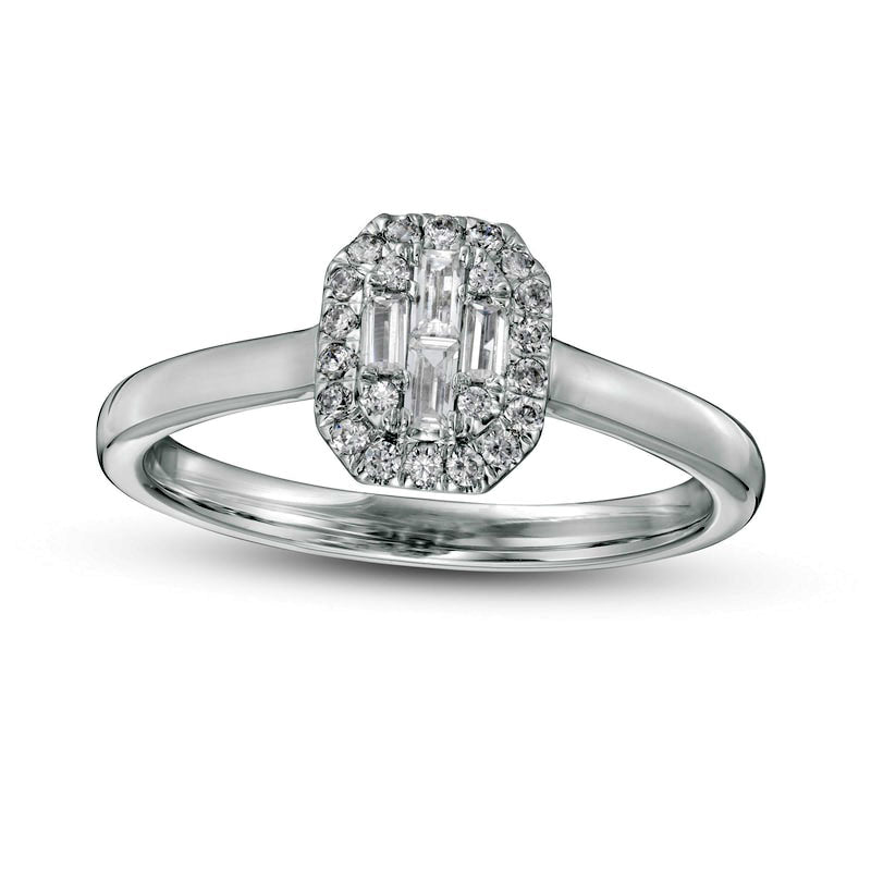 Image of ID 1 025 CT TW Composite Natural Diamond Octagon Frame Ring in Solid 10K White Gold