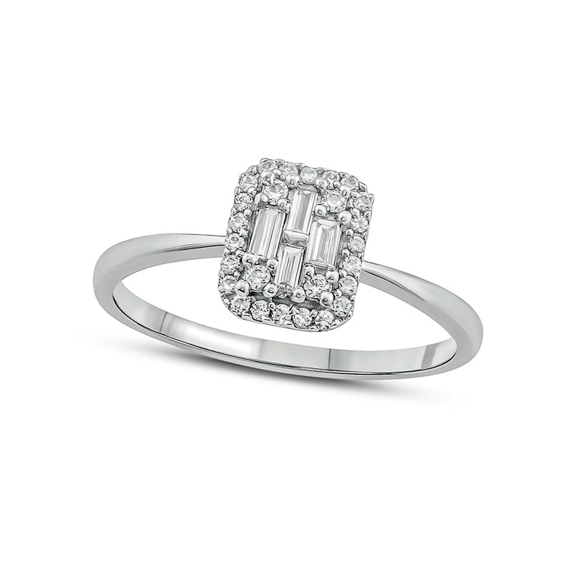 Image of ID 1 025 CT TW Composite Natural Diamond Rectangular Frame Promise Ring in Solid 10K White Gold