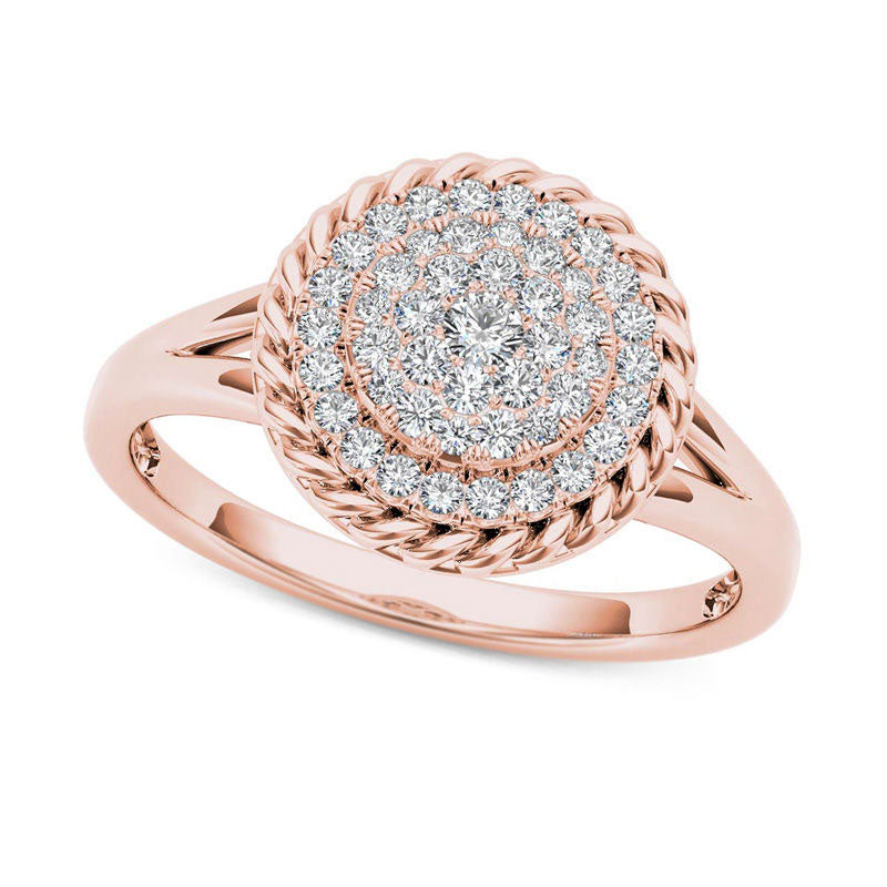 Image of ID 1 025 CT TW Composite Natural Diamond Rope Frame Split Shank Ring in Solid 10K Rose Gold