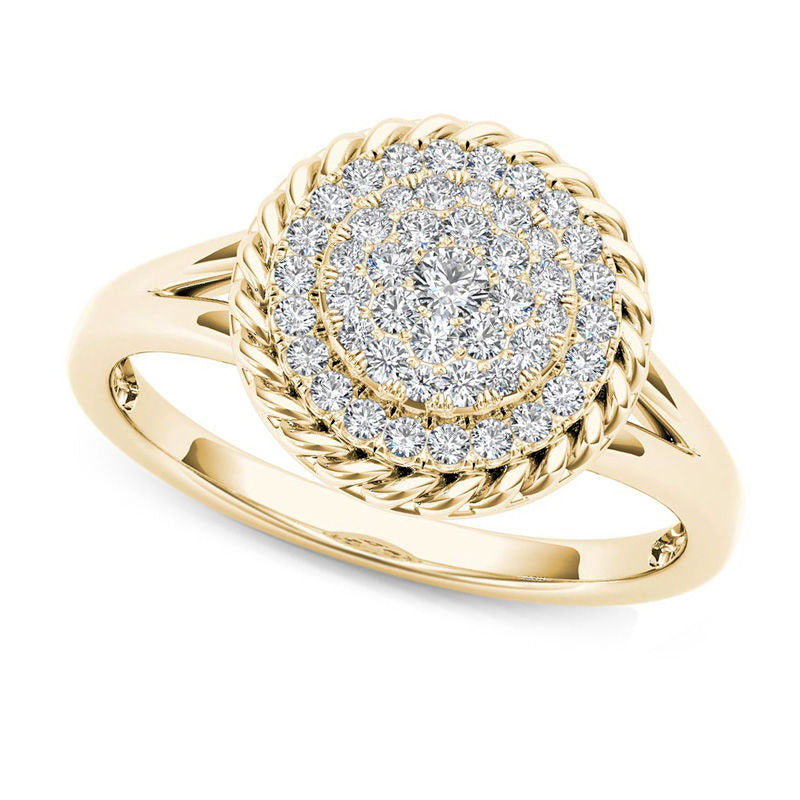 Image of ID 1 025 CT TW Composite Natural Diamond Rope Frame Split Shank Ring in Solid 10K Yellow Gold