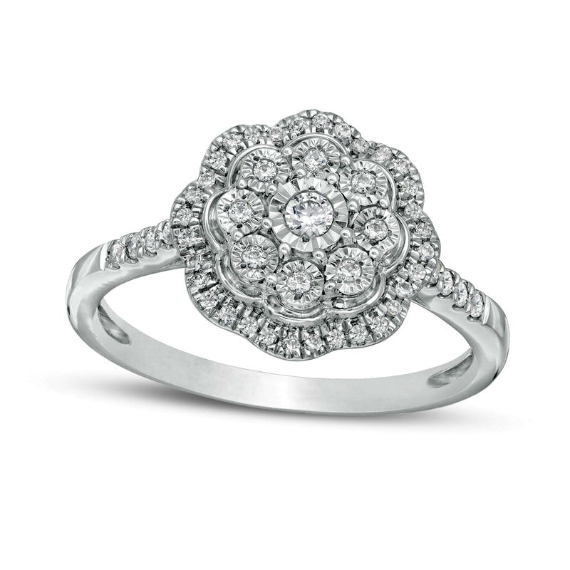 Image of ID 1 025 CT TW Composite Natural Diamond Scallop Frame Promise Ring in Sterling Silver