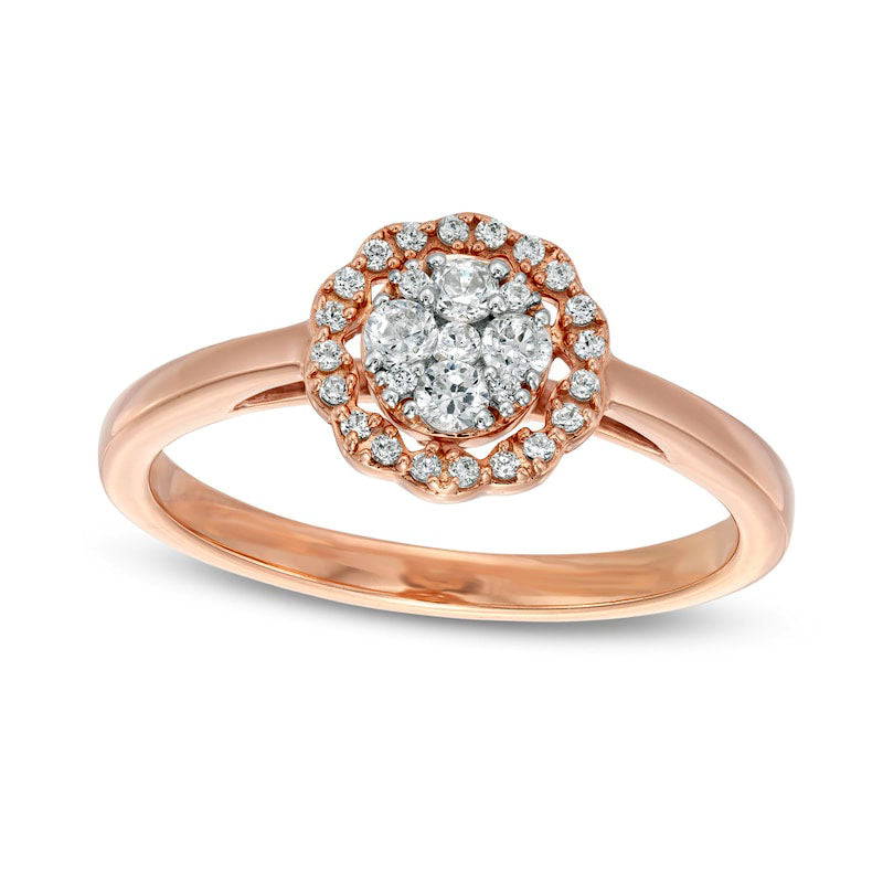 Image of ID 1 025 CT TW Composite Natural Diamond Scallop Frame Ring in Solid 10K Rose Gold