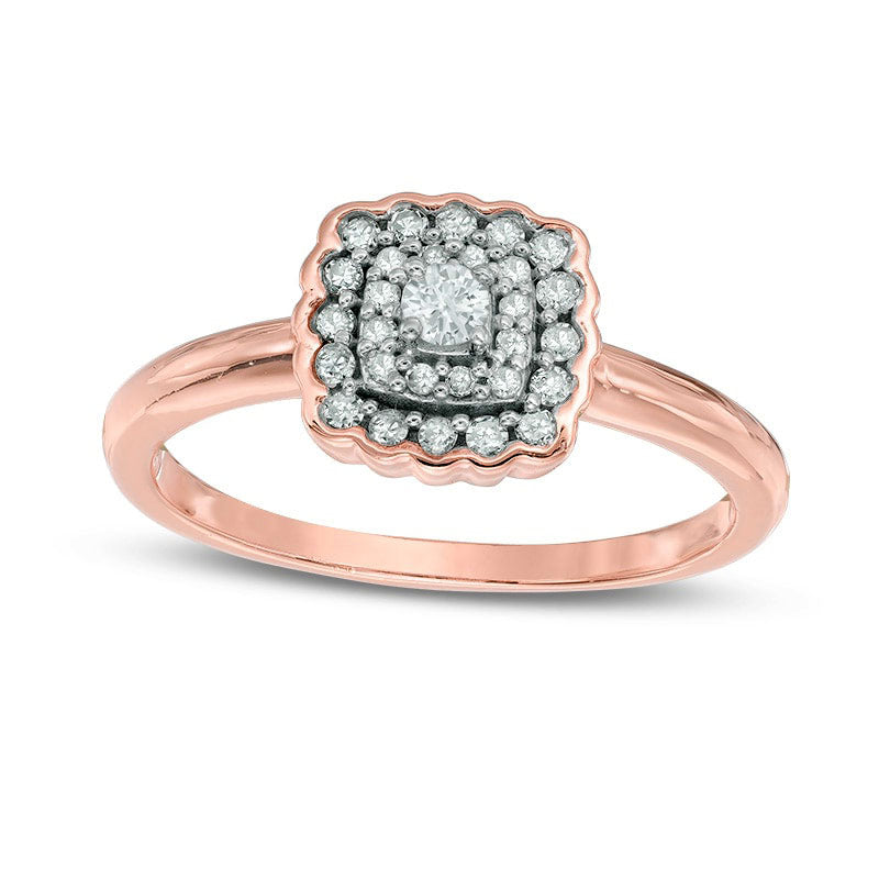 Image of ID 1 025 CT TW Composite Natural Diamond Scalloped Square Frame Ring in Solid 10K Rose Gold