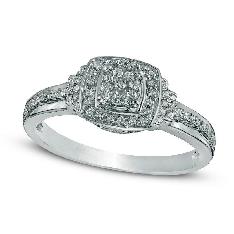 Image of ID 1 025 CT TW Composite Natural Diamond Square Frame Promise Ring in Solid 10K White Gold