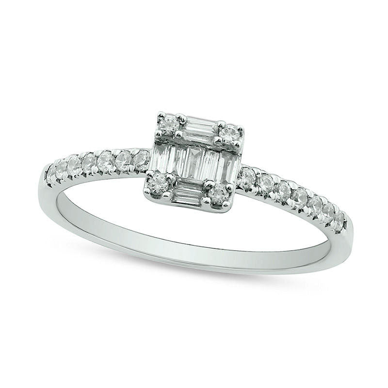 Image of ID 1 025 CT TW Composite Natural Diamond Square Promise Ring in Solid 10K White Gold