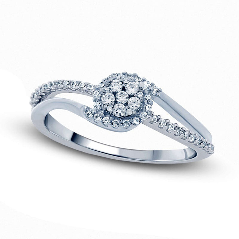 Image of ID 1 025 CT TW Composite Natural Diamond Swirl Bypass Promise Ring in Solid 14K White Gold
