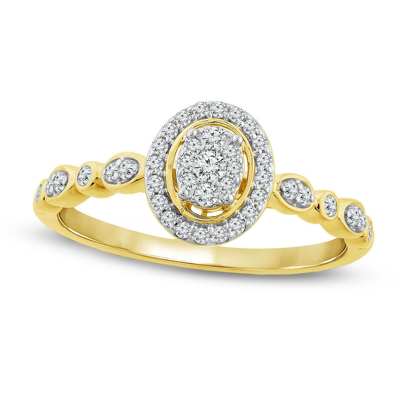 Image of ID 1 025 CT TW Composite Oval Natural Diamond Frame Promise Ring in Solid 10K Yellow Gold