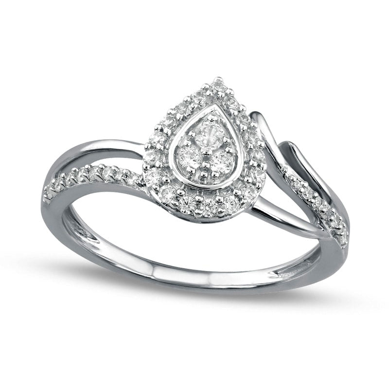 Image of ID 1 025 CT TW Composite Pear-Shaped Natural Diamond Frame Bypass Promise Ring in Solid 10K White Gold