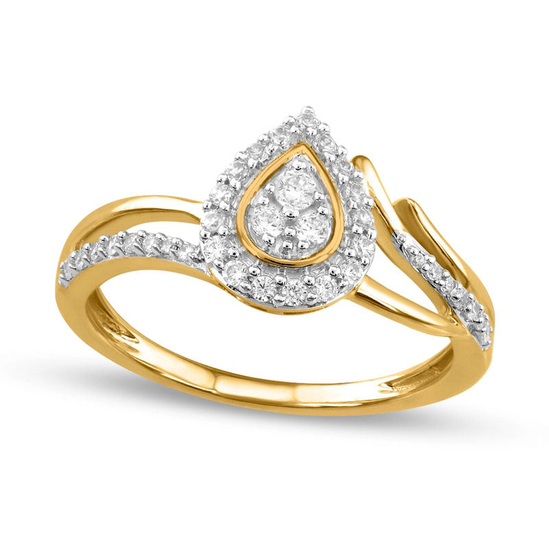 Image of ID 1 025 CT TW Composite Pear-Shaped Natural Diamond Frame Bypass Promise Ring in Solid 10K Yellow Gold