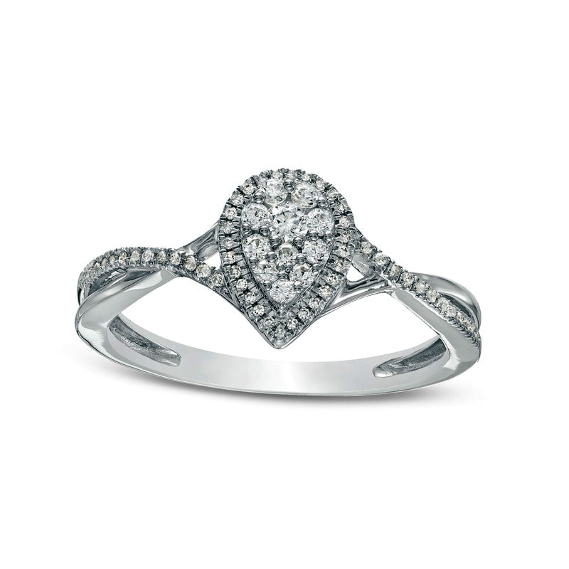 Image of ID 1 025 CT TW Composite Pear-Shaped Natural Diamond Frame Twist Shank Ring in Solid 10K White Gold
