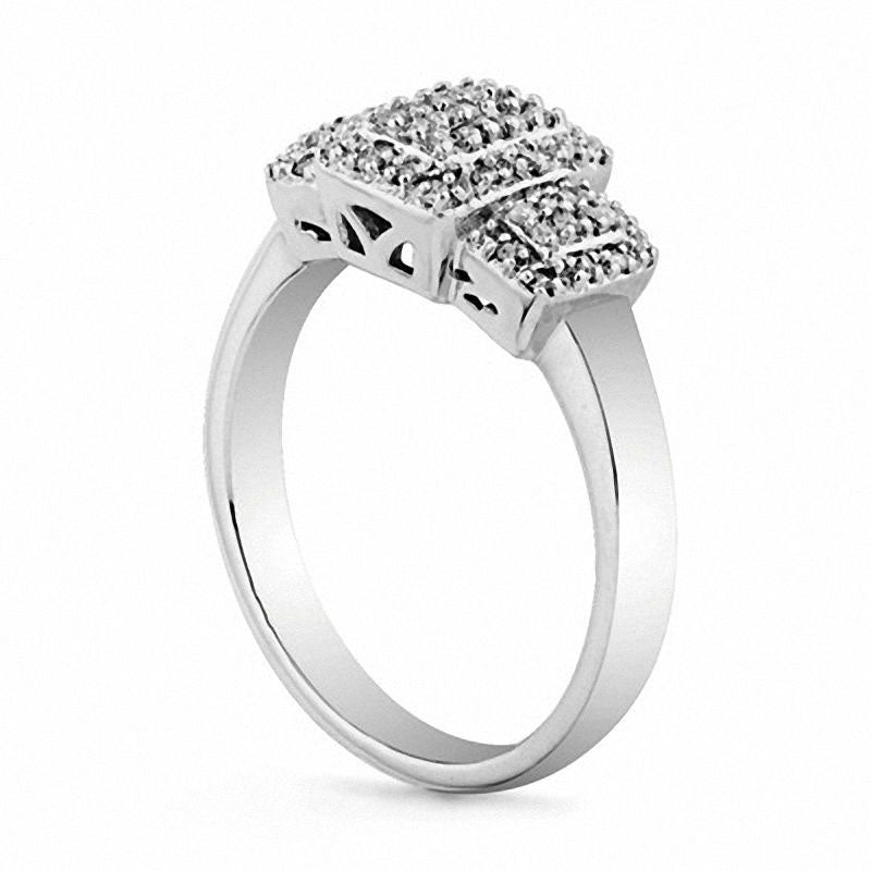 Image of ID 1 025 CT TW Composite Princess-Cut Natural Diamond Three Stone Promise Ring in Sterling Silver