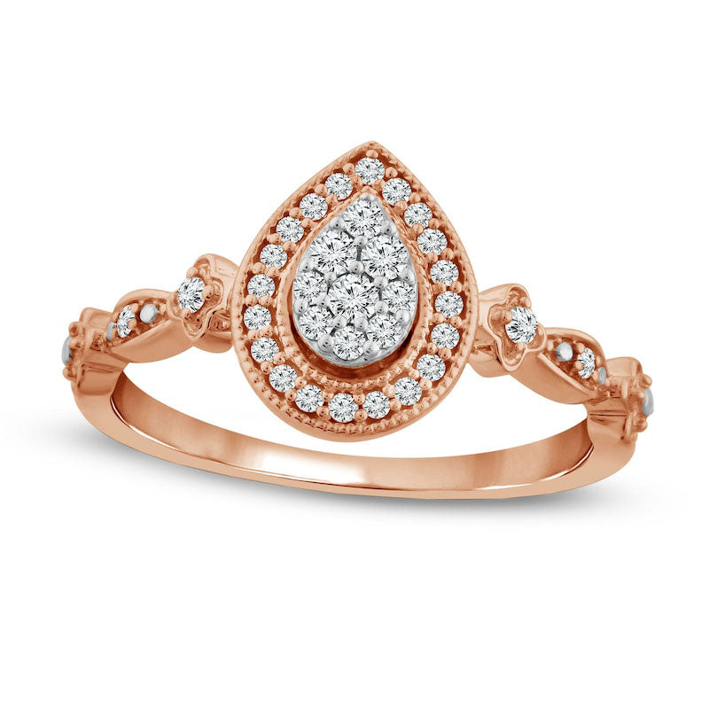 Image of ID 1 025 CT TW Composite Teardrop Natural Diamond Frame Antique Vintage-Style Promise Ring in Solid 10K Rose Gold