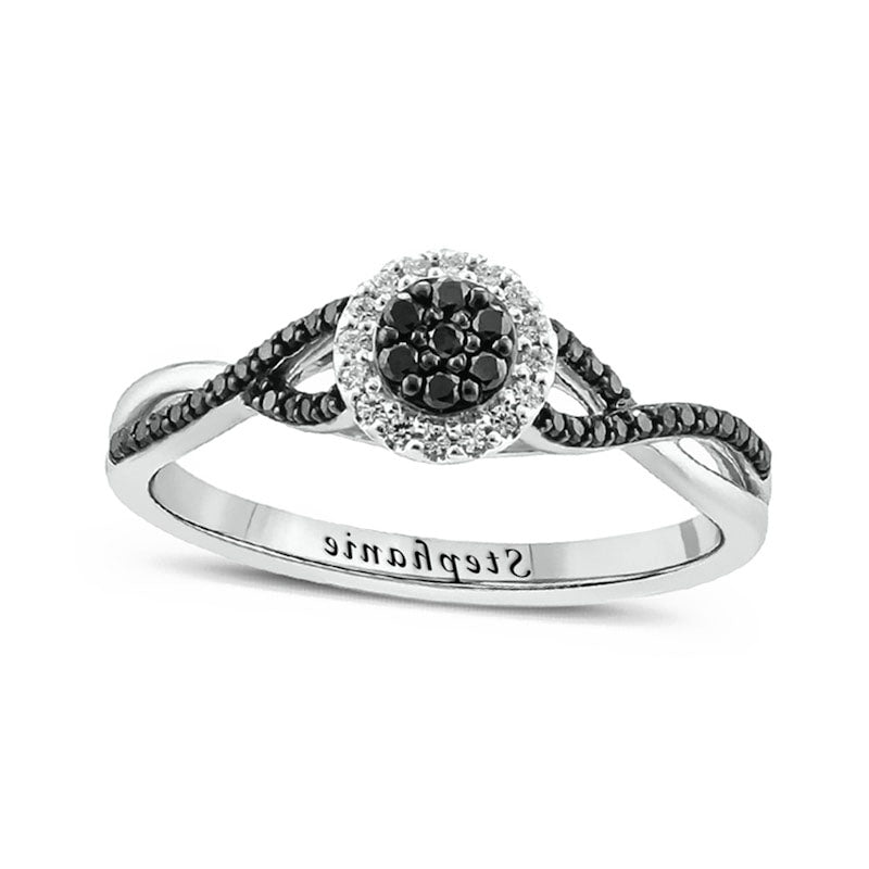 Image of ID 1 025 CT TW Enhanced Black Composite and White Natural Diamond Frame Twist Shank Promise Ring in Solid 10K White Gold (1 Line)