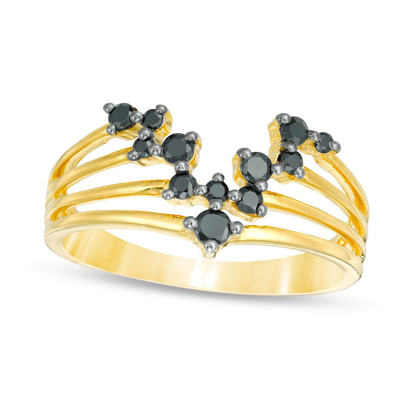 Image of ID 1 025 CT TW Enhanced Black Natural Diamond Multi-Row V Split Shank Ring in Solid 10K Yellow Gold