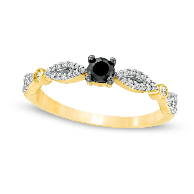 Image of ID 1 025 CT TW Enhanced Black and White Natural Diamond Alternating Marquise Promise Ring in Solid 10K Yellow Gold