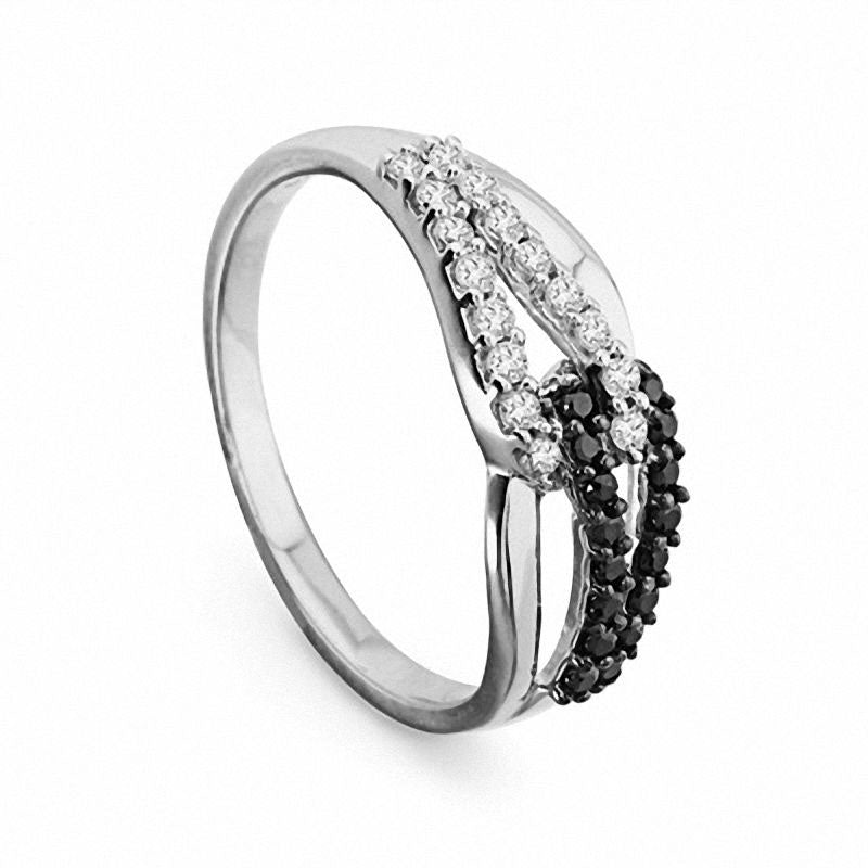 Image of ID 1 025 CT TW Enhanced Black and White Natural Diamond Linked Loops Ring in Sterling Silver