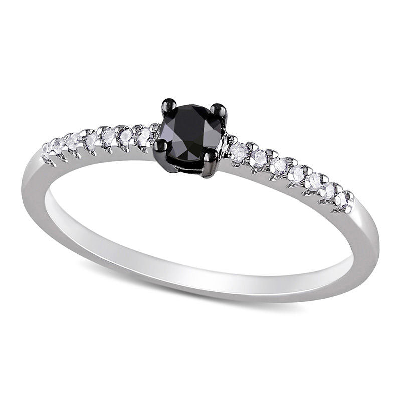 Image of ID 1 025 CT TW Enhanced Black and White Natural Diamond Promise Ring in Solid 10K White Gold