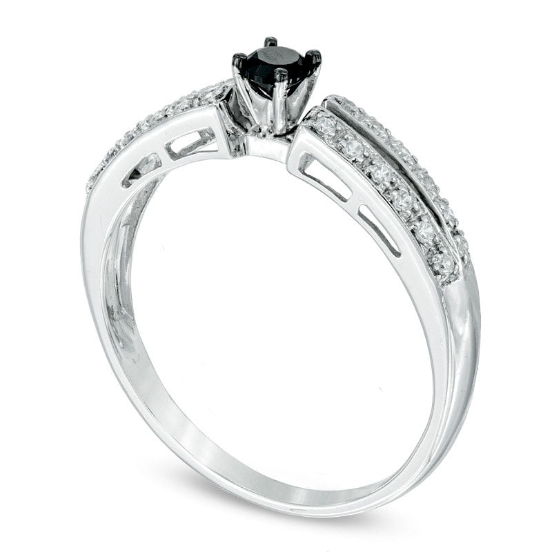 Image of ID 1 025 CT TW Enhanced Black and White Natural Diamond Split Shank Promise Ring in Solid 10K White Gold