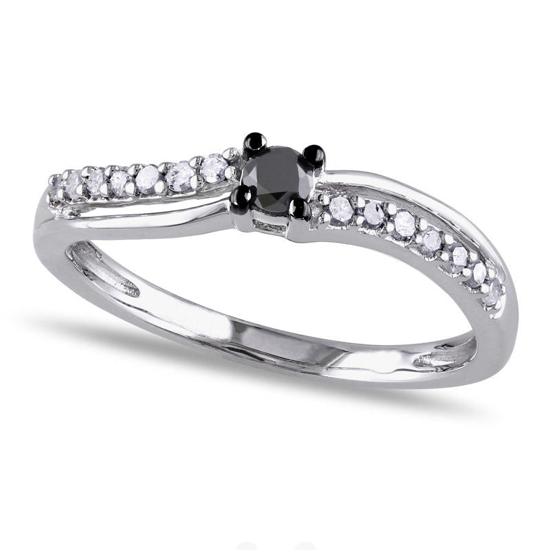 Image of ID 1 025 CT TW Enhanced Black and White Natural Diamond Split Shank Promise Ring in Sterling Silver
