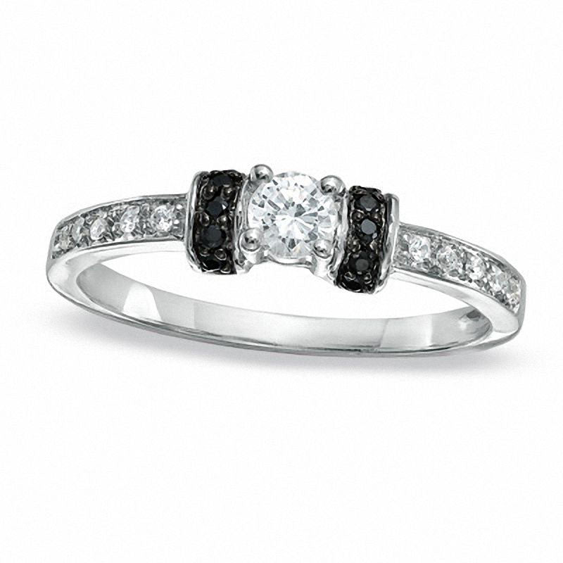 Image of ID 1 025 CT TW Enhanced Black and White Natural Diamond Station Engagement Ring in Solid 10K White Gold