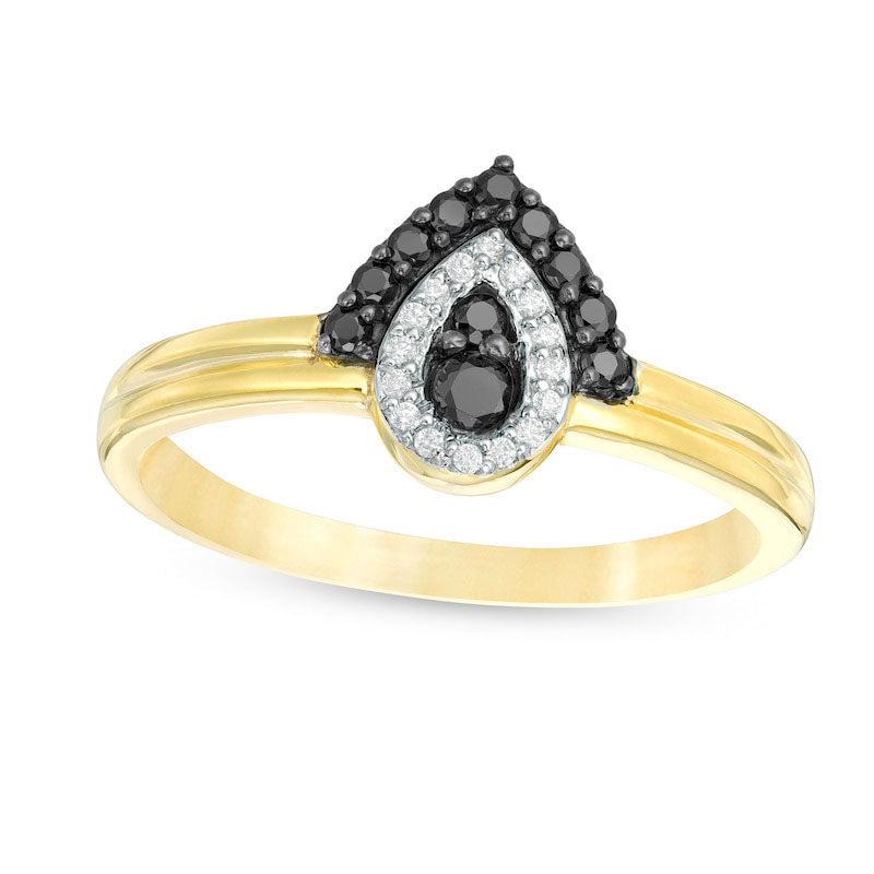 Image of ID 1 025 CT TW Enhanced Black and White Natural Diamond Teardrop Frame Ring in Solid 10K Yellow Gold