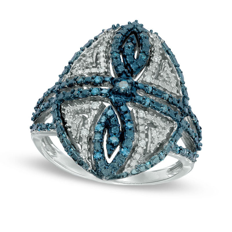 Image of ID 1 025 CT TW Enhanced Blue and White Natural Diamond Antique Vintage-Style Egg Ring in Sterling Silver