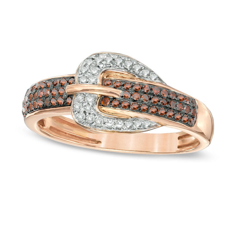 Image of ID 1 025 CT TW Enhanced Cognac and White Natural Diamond Buckle Ring in Solid 10K Rose Gold