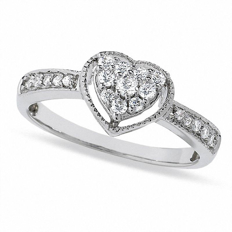 Image of ID 1 025 CT TW Heart-Shaped Natural Diamond Frame Ring in Solid 10K White Gold