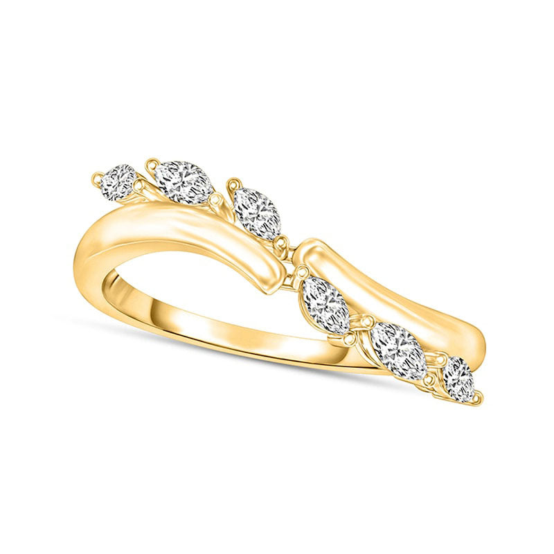 Image of ID 1 025 CT TW Marquise Natural Diamond Criss-Cross Ring in Solid 10K Yellow Gold