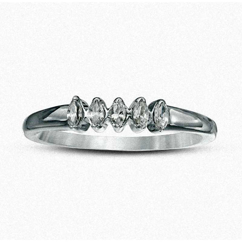 Image of ID 1 025 CT TW Marquise Natural Diamond Five Stone Wedding Band in Solid 10K White Gold