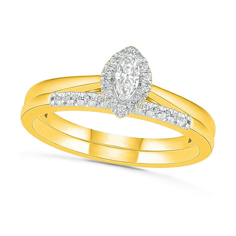 Image of ID 1 025 CT TW Marquise Natural Diamond Frame Bridal Engagement Ring Set in Solid 10K Yellow Gold