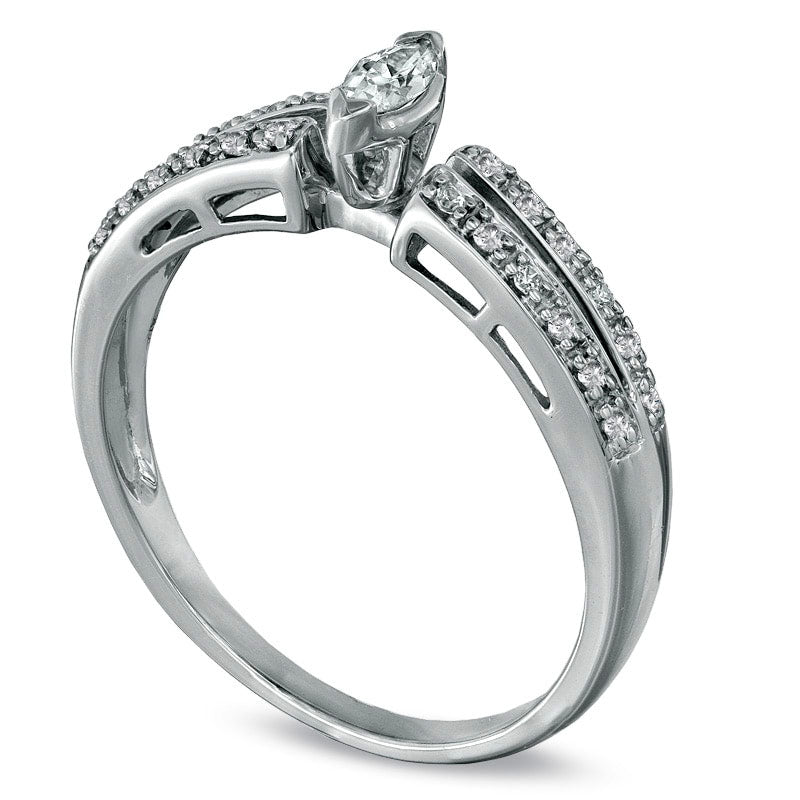 Image of ID 1 025 CT TW Marquise Natural Diamond Split Shank Promise Ring in Solid 10K White Gold