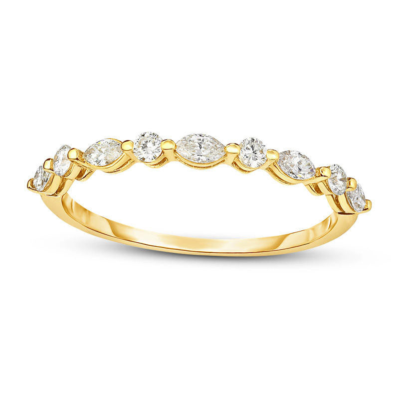 Image of ID 1 025 CT TW Marquise and Round Natural Diamond Alternating Stackable Band in Solid 14K Gold