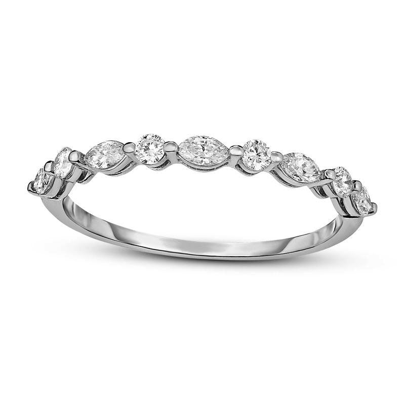 Image of ID 1 025 CT TW Marquise and Round Natural Diamond Alternating Stackable Band in Solid 14K White Gold