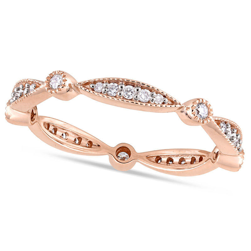 Image of ID 1 025 CT TW Natural Diamond Alternating Antique Vintage-Style Eternity Wedding Band in Solid 10K Rose Gold