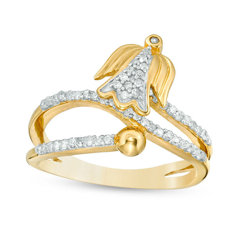 Image of ID 1 025 CT TW Natural Diamond Angel and Ball Wrap Ring in Sterling Silver in Solid 14K Gold Plate