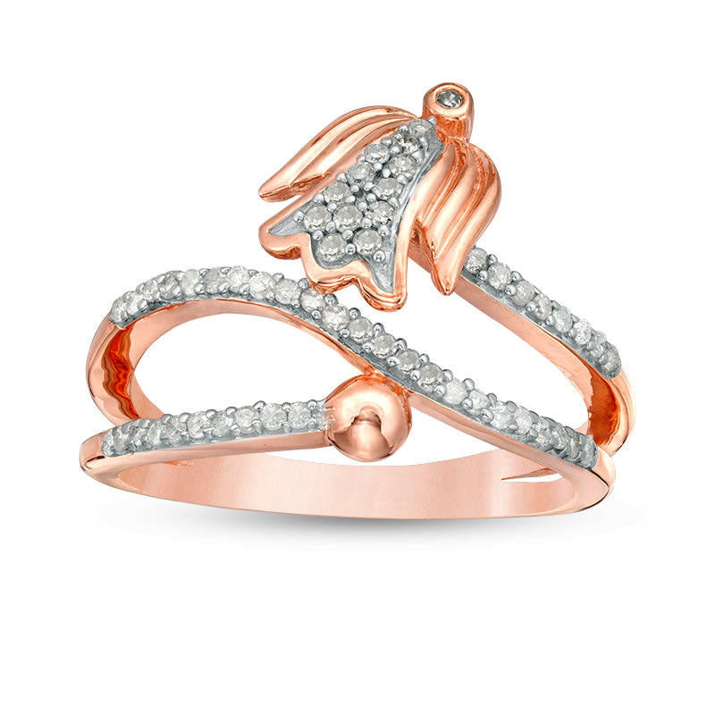 Image of ID 1 025 CT TW Natural Diamond Angel and Ball Wrap Ring in Sterling Silver in Solid 14K Rose Gold Plate