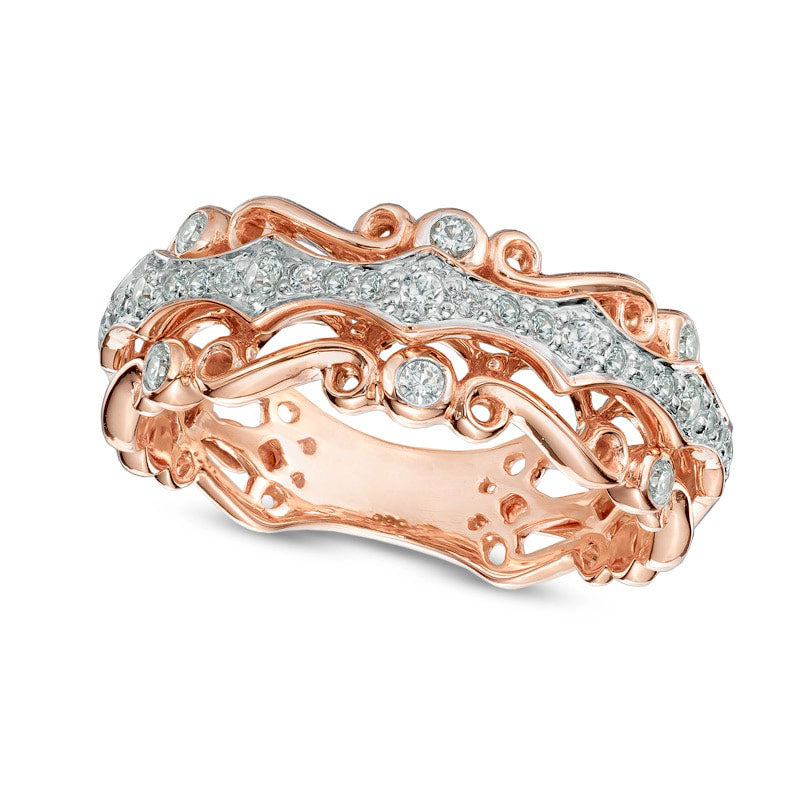 Image of ID 1 025 CT TW Natural Diamond Antique Vintage-Inspired Scroll Band in Solid 10K Rose Gold