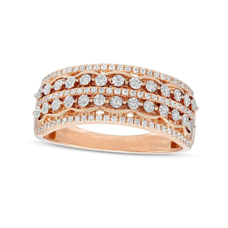 Image of ID 1 025 CT TW Natural Diamond Antique Vintage-Style Multi-Row Anniversary Band in Solid 10K Rose Gold