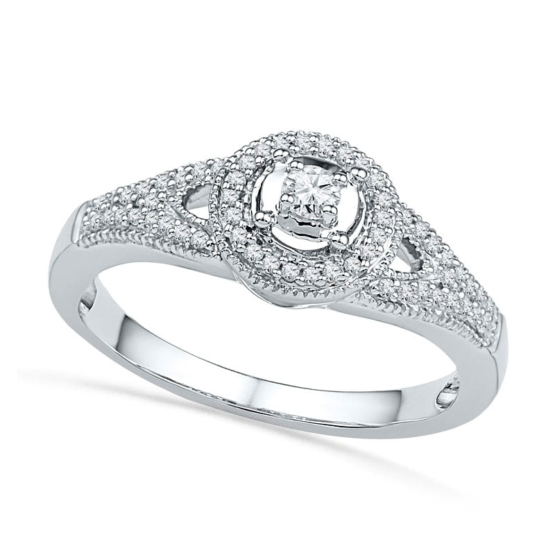 Image of ID 1 025 CT TW Natural Diamond Antique Vintage-Style Promise Ring in Solid 10K White Gold