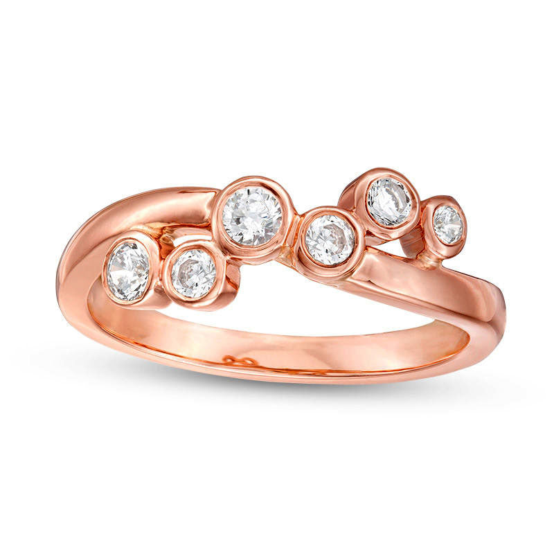 Image of ID 1 025 CT TW Natural Diamond Bezel-Set Wave Crossover Ring in Solid 10K Rose Gold
