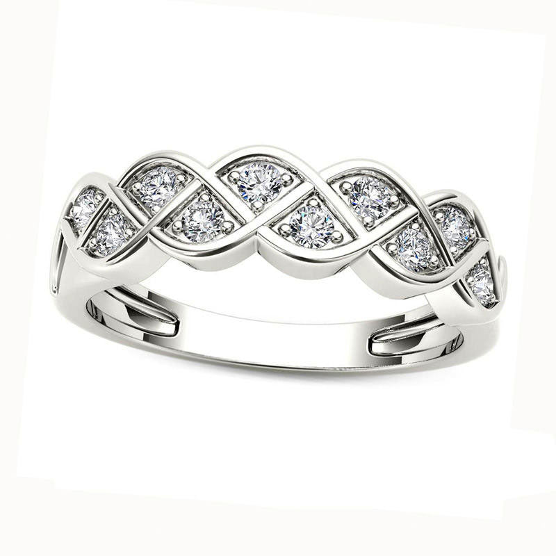 Image of ID 1 025 CT TW Natural Diamond Braid Ring in Solid 10K White Gold