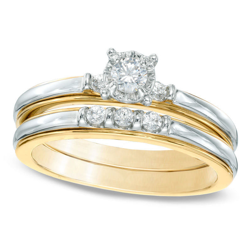 Image of ID 1 025 CT TW Natural Diamond Bridal Engagement Ring Set in Solid 10K Two-Tone Gold