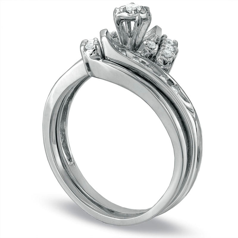 Image of ID 1 025 CT TW Natural Diamond Bridal Engagement Ring Set in Solid 10K White Gold