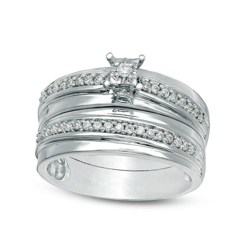 Image of ID 1 025 CT TW Natural Diamond Bridal Engagement Ring Set in Sterling Silver