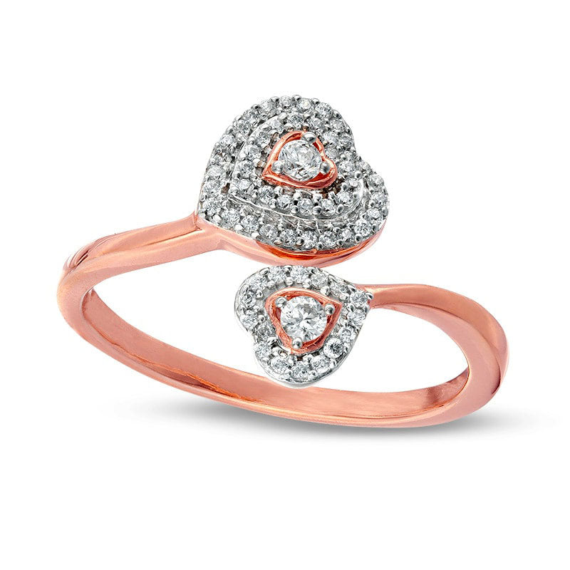 Image of ID 1 025 CT TW Natural Diamond Bypass Double Heart Ring in Solid 10K Rose Gold