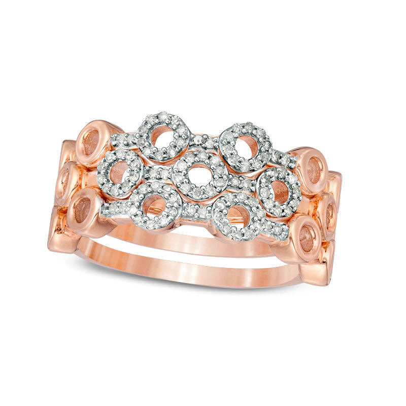 Image of ID 1 025 CT TW Natural Diamond Circle Outline Three Piece Stackable Band Set in Sterling Silver with Solid 14K Rose Gold Plate