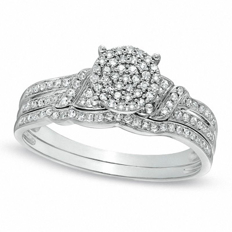 Image of ID 1 025 CT TW Natural Diamond Cluster Bridal Engagement Ring Set in Solid 10K White Gold